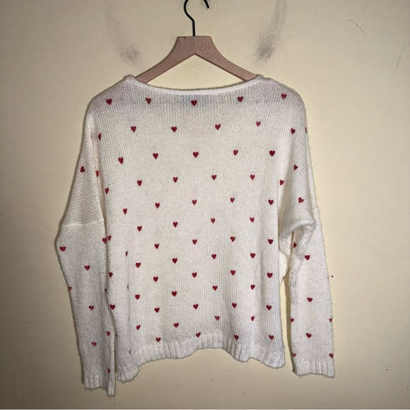WOODEN SHIP heart design valentines mohair oversized v neck sweater XS - Picture 4 of 5